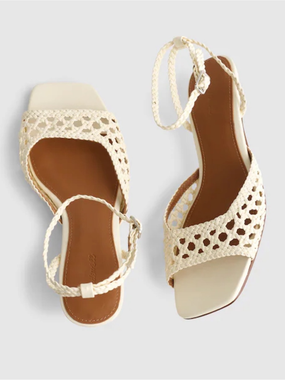 Madewell The Tyra Ankle-Strap Kitten-Heel Sandal in Woven Leather OA490